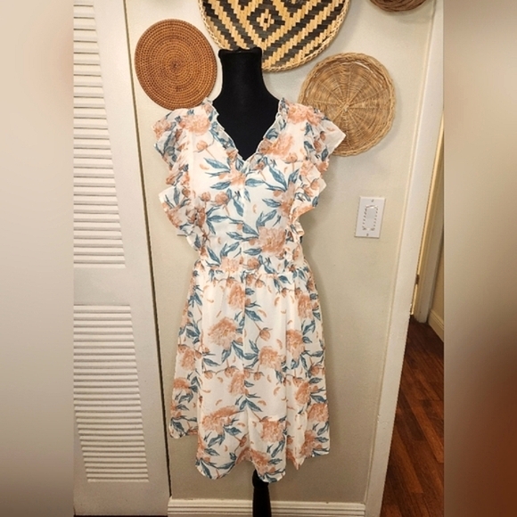 LAST ONE! Floral Mini Dress With Flutter Sleeves - Picture 3 of 12